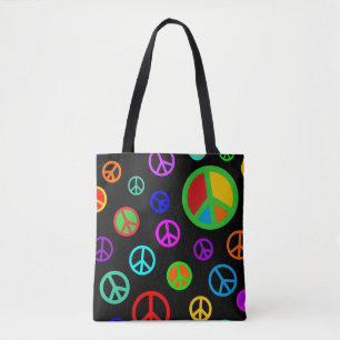 Tote Bag PEACE - motif plat multicolore + votre backgr.