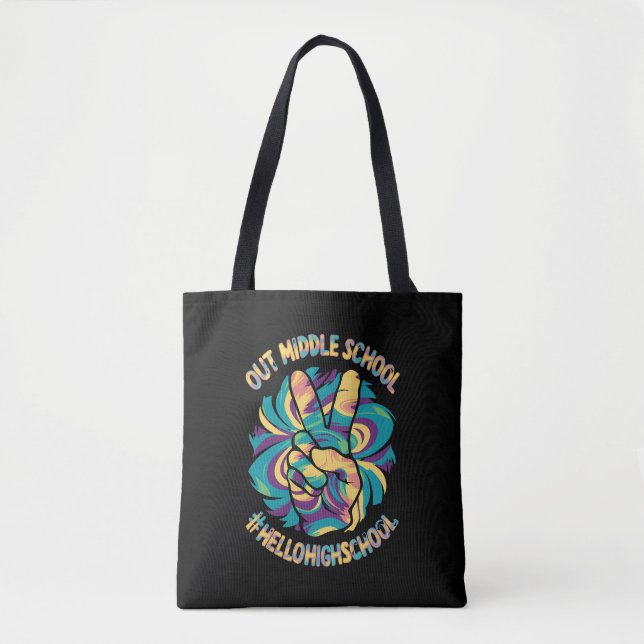 Tote Bag Peace Out Middle Hello Lycée Tie Dye (Devant)