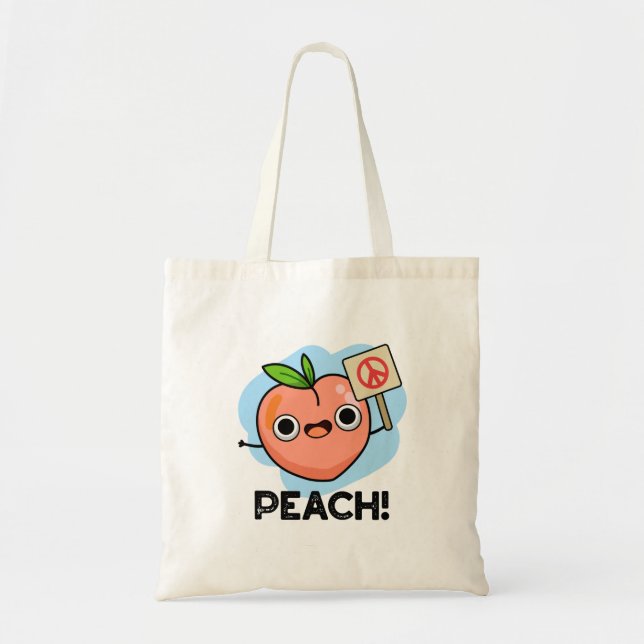 Tote Bag Peach Funky Peace Fruit Pun (Devant)