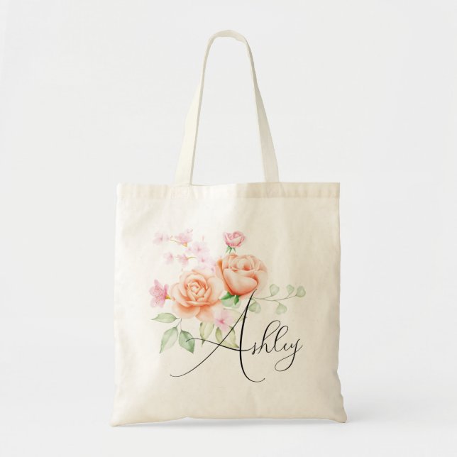 Tote Bag Peach Fuzz, femme de chambre florale (Devant)