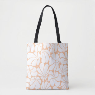 Tote Bag Peach Fuzz Retro les années 70 Fleur Blanche Desig