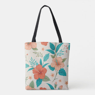Tote Bag Peach Hibiscus Floral