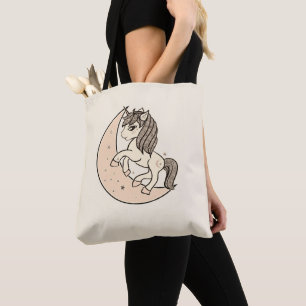 Tote Bag Peachy Blush Rose Céleste Lune & Étoiles Unicorne