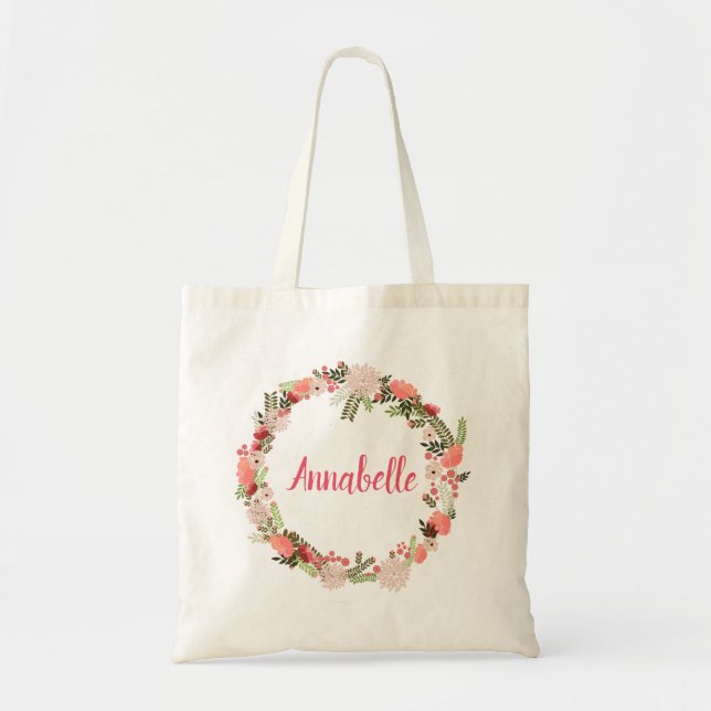 Tote Bag Peachy Flowy Mariage d'été Wreath (Devant)