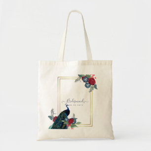 Tote Bag Peacock Blue Burgundy Winter Fall Wedding