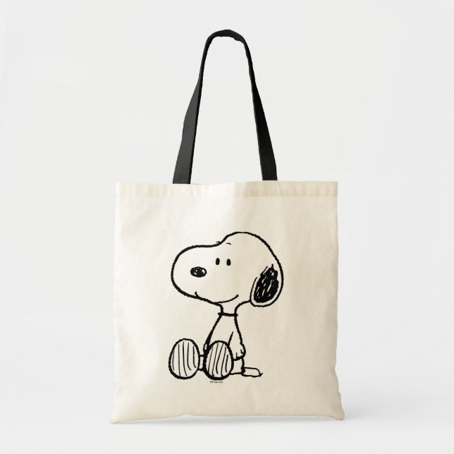 Tote Bag PEANUTS | Snoopy on Black White Comics (Devant)
