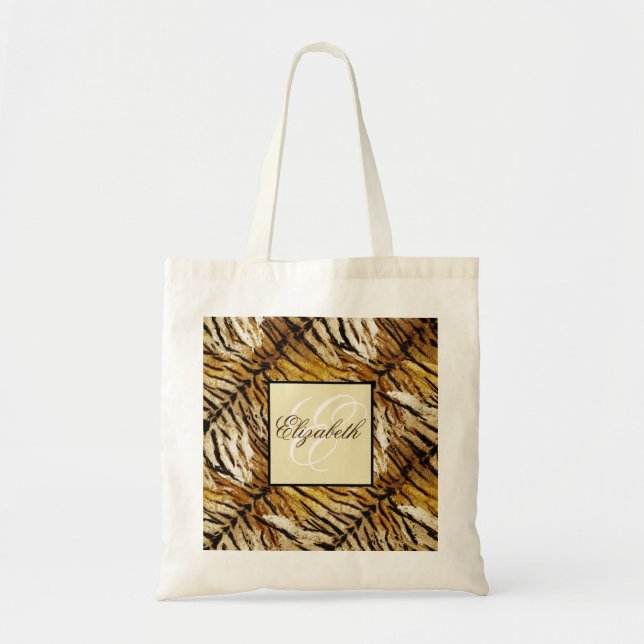 Tote Bag Peau de tigre, monogramme, élégant, tigre, rayé (Devant)