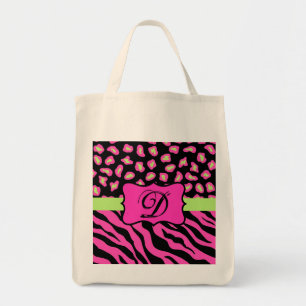 Tote Bag Peau rose, noire et citron vert Zèbre et Cheetah