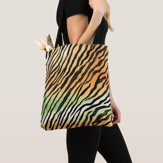 Tote Bag Peau tigre rayée moderne Imprimer gros chats félin (De près)