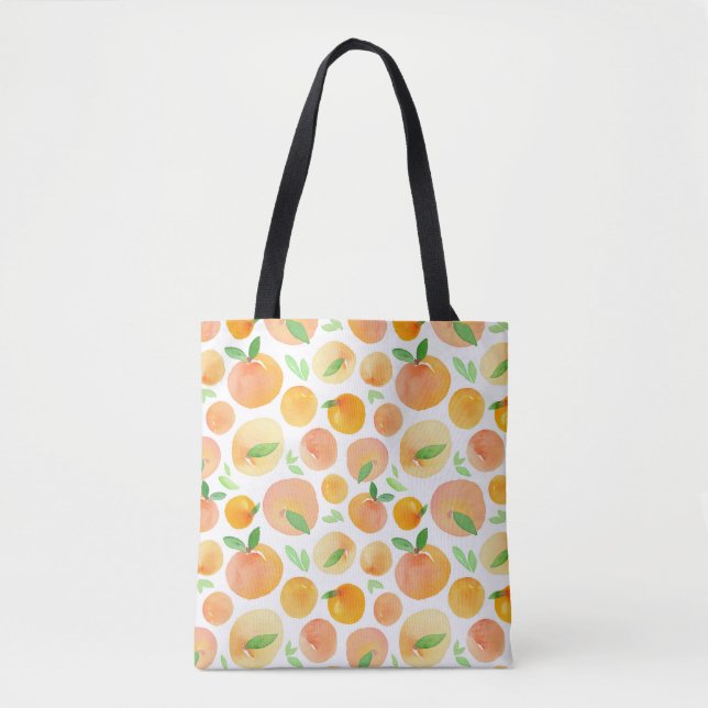 Tote Bag Pêche à l'aquarelle peinte à la main : sans soudur (Devant)