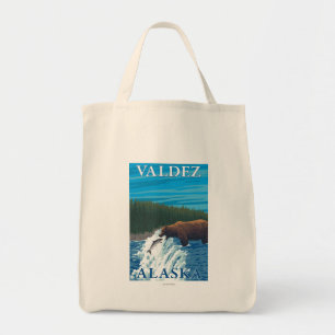 Tote Bag Pêche à l'ours dans la rivière - Valdez, Alaska