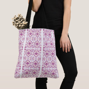 Tote Bag Pêche et pourpre Damask Floral Élégant Motif