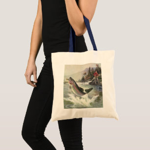 Tote Bag Pêche vintage à la truite arc-en-ciel, Pêche des p