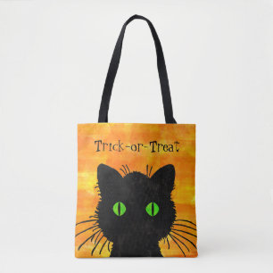 Tote Bag Peek-A-Boo Black Cat Orange Trick-or-Treat Bag