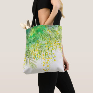 Tote Bag Peinture à l'aquarelle jaune brillant Mimosa