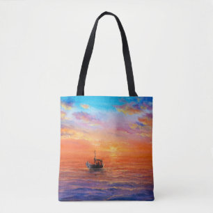 Tote Bag Peinture à l'huile abstraite de bateau de pêche e