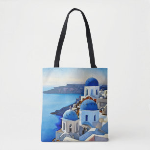 Tote Bag Peinture aquarelle de Santorin Grèce
