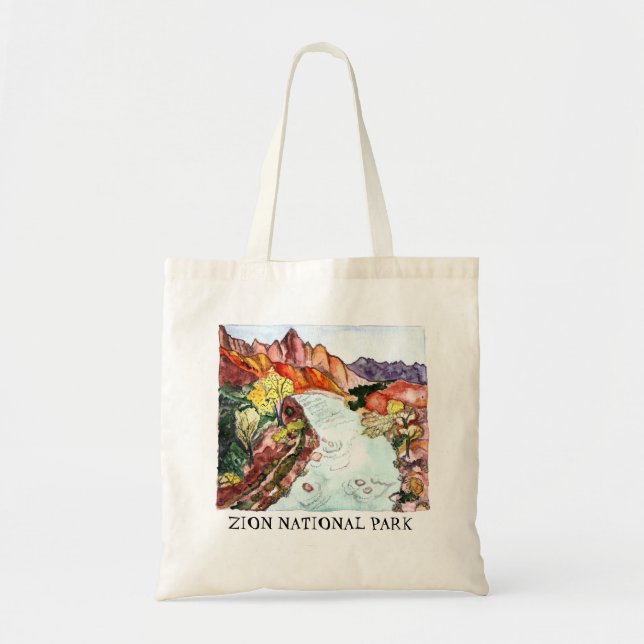 Tote Bag Peinture aquarelle du parc national Zion colorée (Devant)