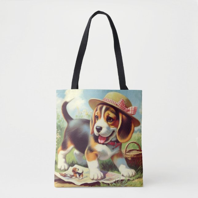 Tote Bag Peinture Beagle sur chiot (Devant)
