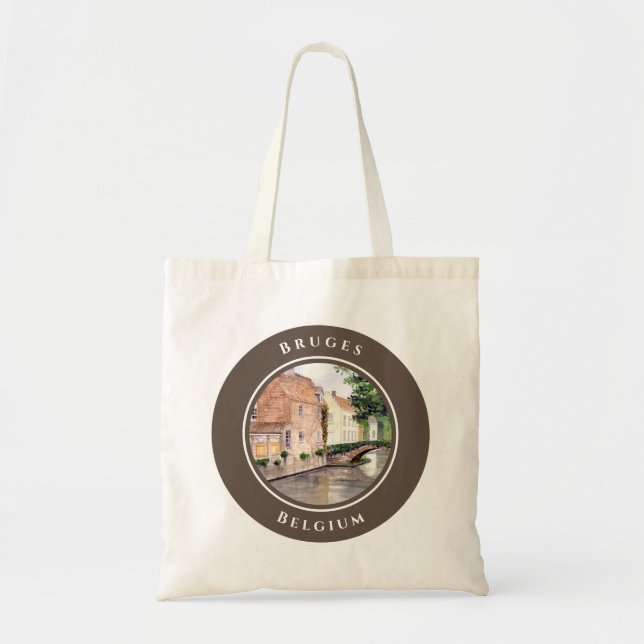 Tote Bag Peinture d'aquarelle de Bruges par Farida Greenfie (Devant)