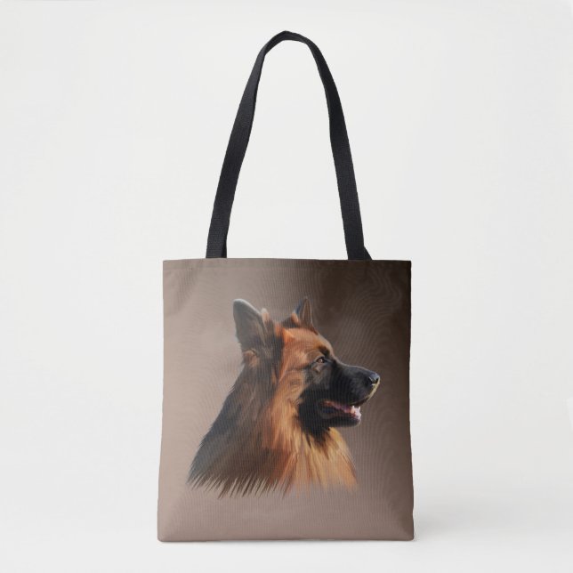 Tote Bag Peinture d'art portrait de chien berger allemand (Devant)