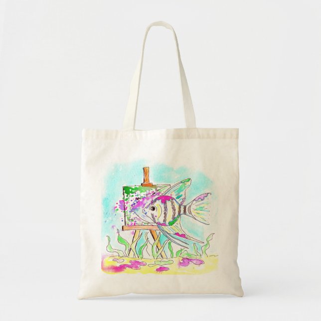Tote Bag Peinture d'artiste des poissons-anges (Devant)