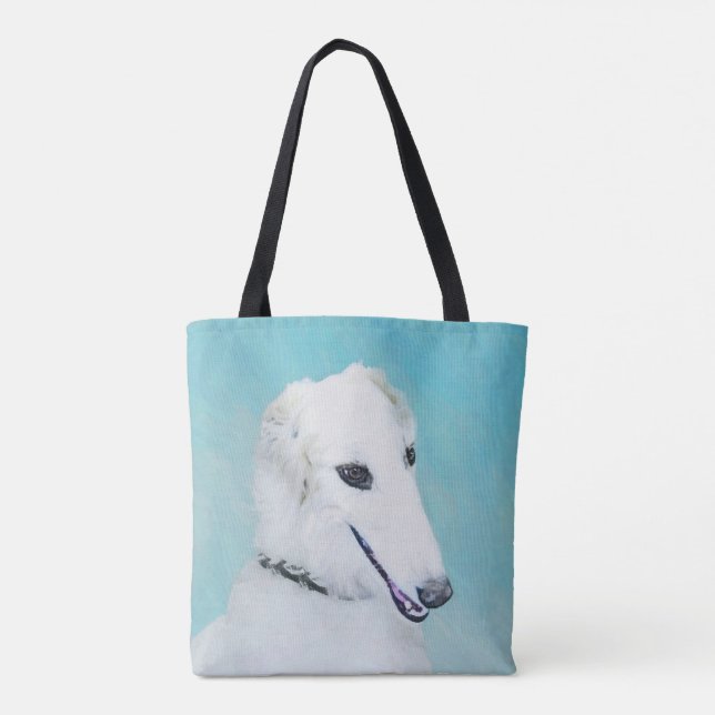 Tote Bag Peinture de Borzoi (blanc) - Beau art original de  (Dos)