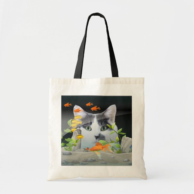 Tote Bag Peinture de chat personnalisée dans un réservoir d (Devant)