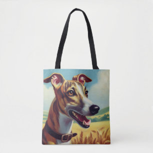 Tote Bag Peinture de chien Whippet rétro