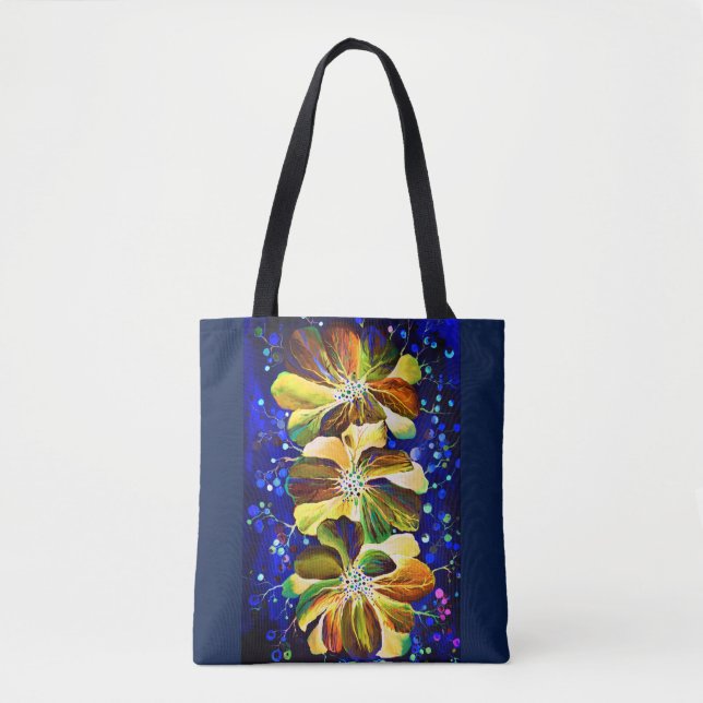 Tote Bag Peinture de fleurs de delphinium (Devant)