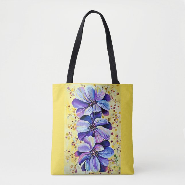 Tote Bag Peinture de fleurs de delphinium (Devant)