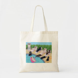 Tote Bag Peinture de Labradors de partie de Poolside