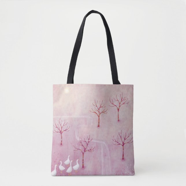 Tote Bag Peinture de paysage rose (Devant)