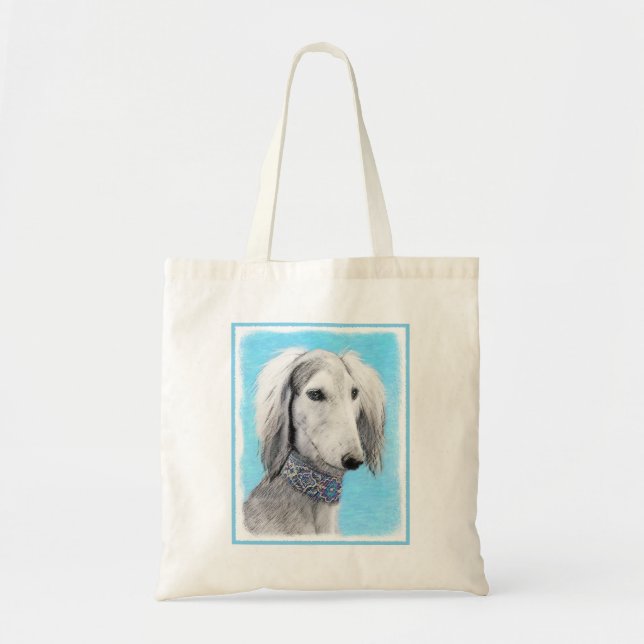 Tote Bag Peinture de Saluki (Argent) - Joli art original de (Devant)