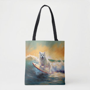 Tote Bag Peinture de Surf sur Plage de Chien Esquimau Améri
