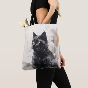 Tote Bag Peinture d'encre animale de chat noir