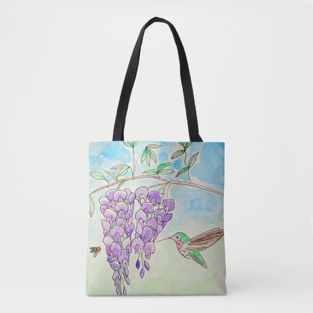 Tote Bag Peinture des colibris et des bactéries (Devant)