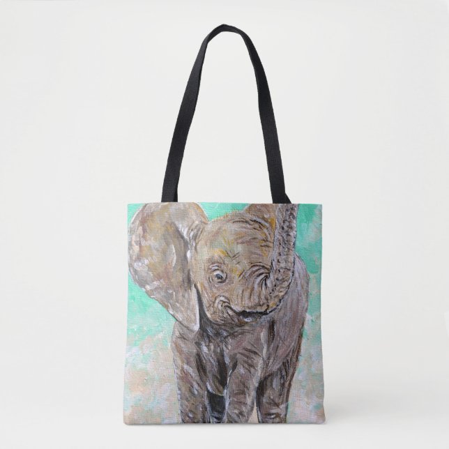 Tote Bag Peinture des éléphants de bébé (Devant)