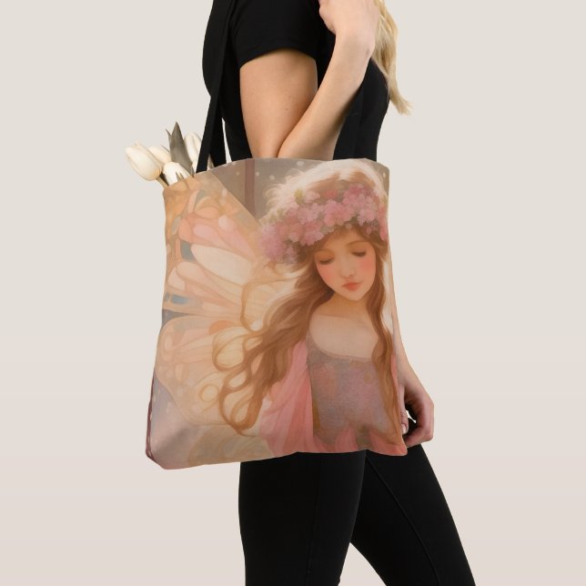 Tote Bag Peinture Imaginaire Fée Rose Cute (De près)