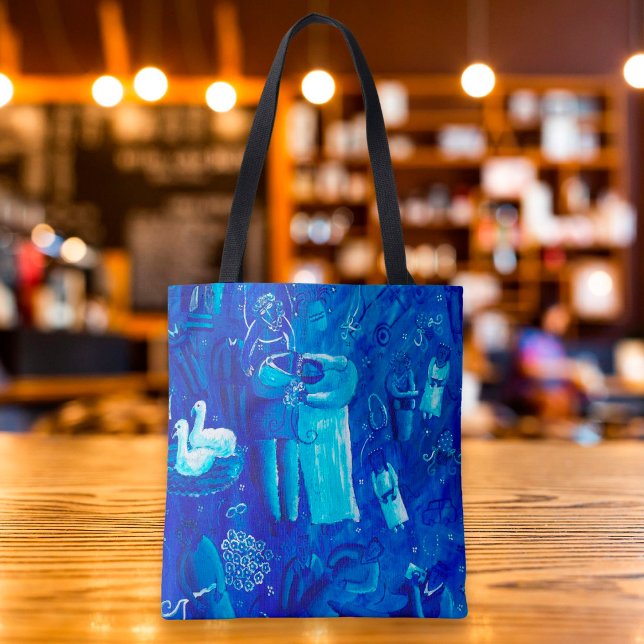 Tote Bag Peinture Mariage Bleue Art Contemporain (Créateur téléchargé)