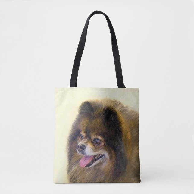 Tote Bag Peinture Poméranienne Noir et Tan Art Chien origin (Devant)
