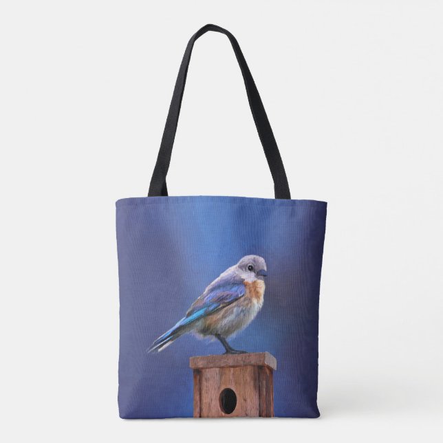 Tote Bag Peinture pour oiseaux bleus (femelle) - Art origin (Dos)