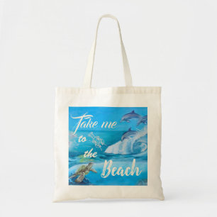 Tote Bag Peinture sur la plage et la vie marine