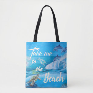 Tote Bag Peinture sur la plage et la vie marine