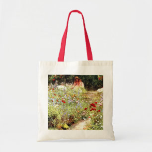 Tote Bag Peinture victorienne d'une fille dans un jardin fl