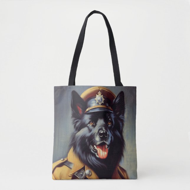 Tote Bag Peinture vintage de berger allemand noir (Devant)