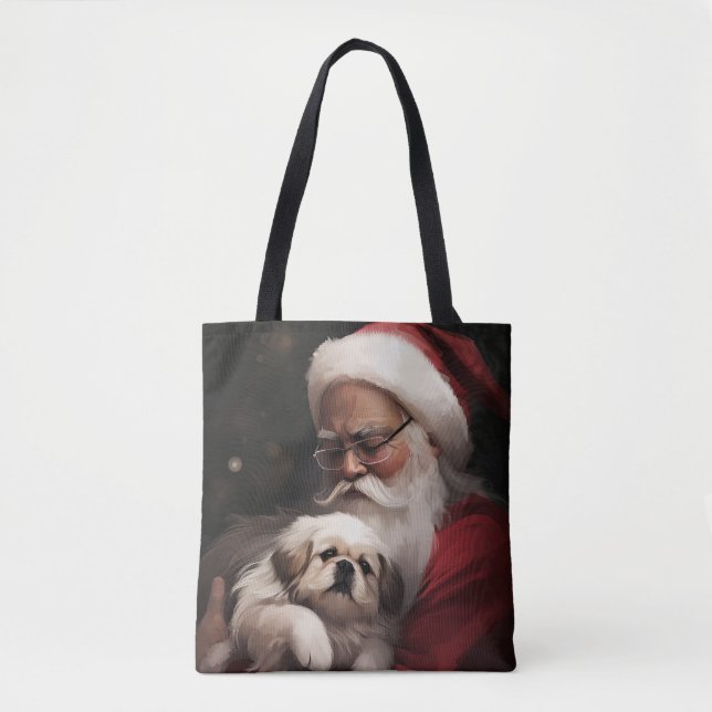 Tote Bag Pekingese avec le Père Noël Festif Noël (Devant)