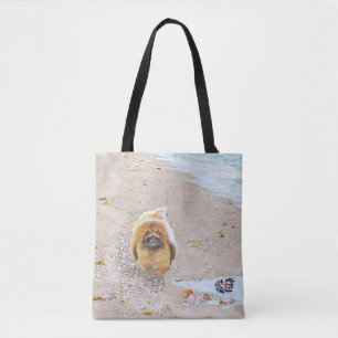 Tote Bag Pékinois à la Plage
