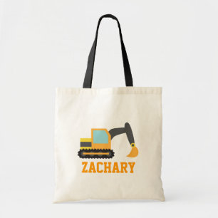 Tote Bag Pelle Orange, Véhicules de Construction, pour Enfa