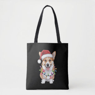 Tote Bag Pembroke Welsh Corgi Père Noël Lumières de sapin d